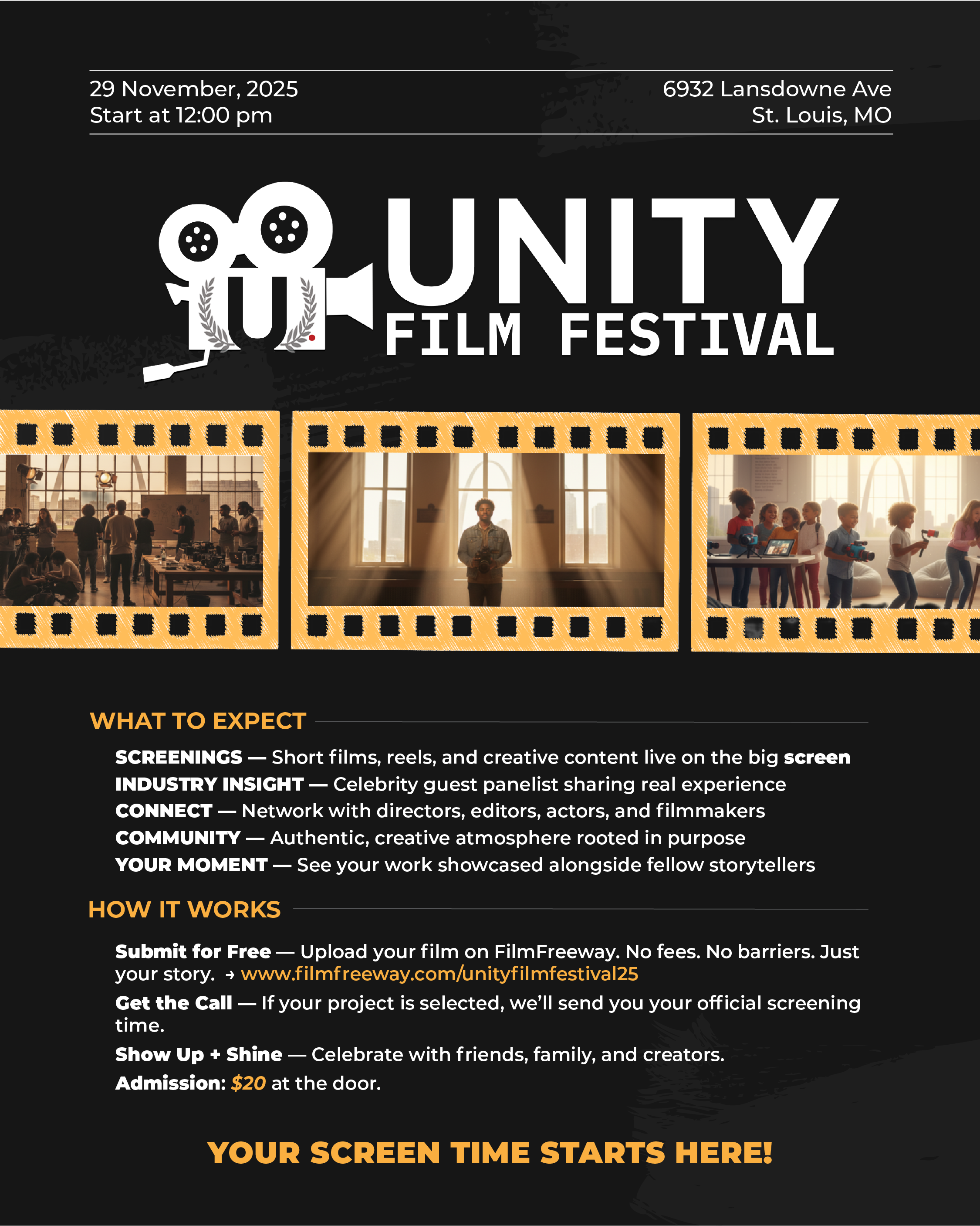 Unity Film Festival social graphic dark theme